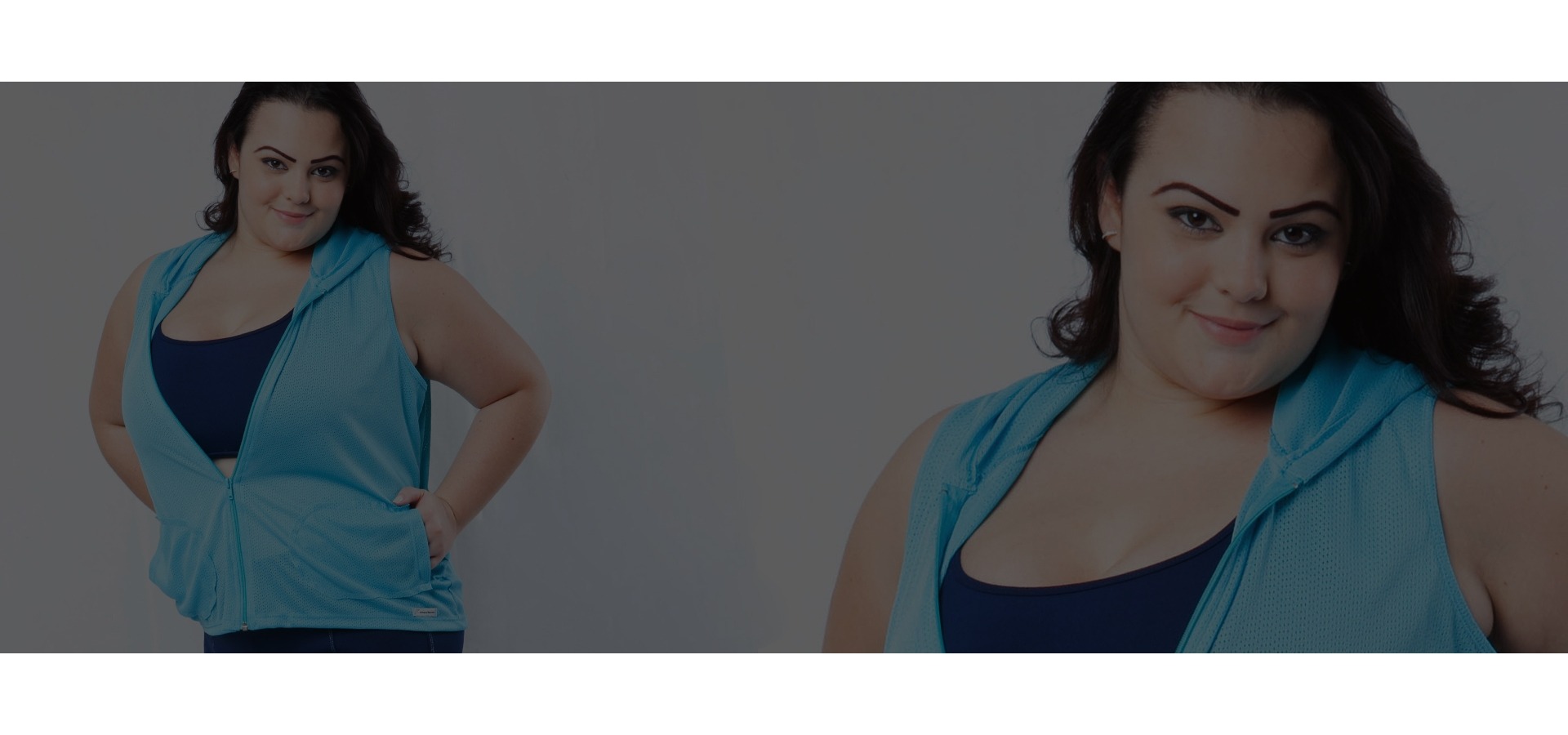 Jaqueta tela com capuz plus size-Azul