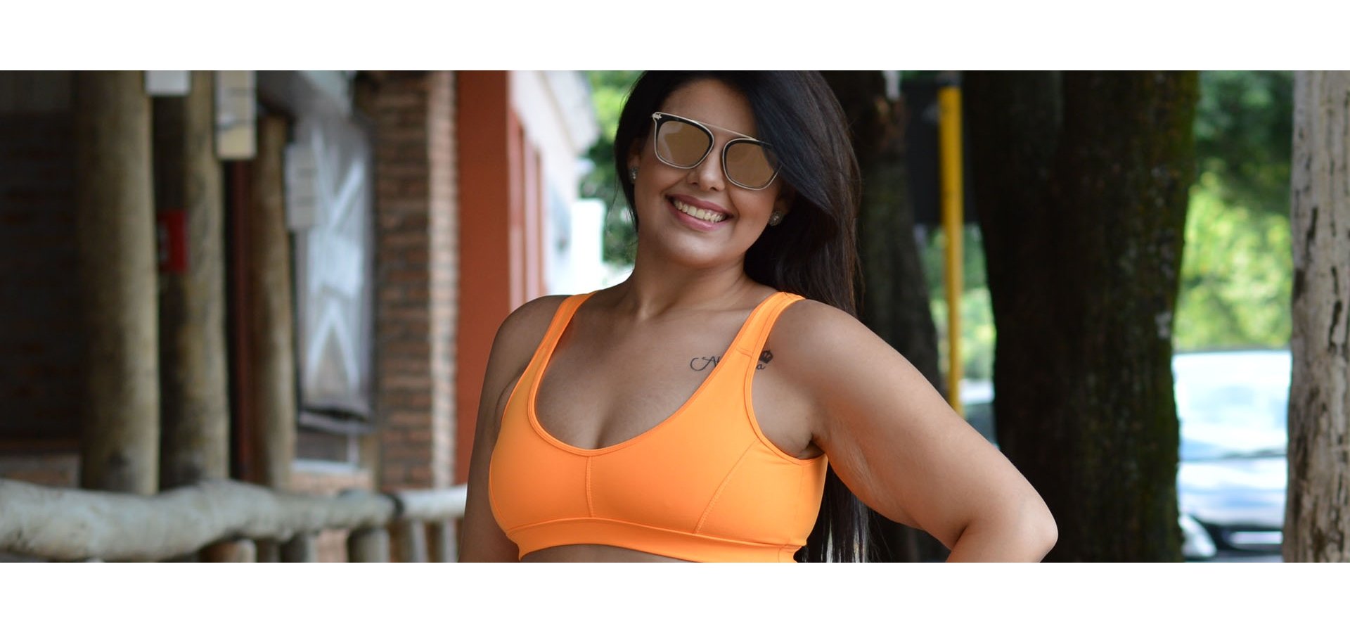 Top fitness com tirinhas plus size-Laranja flúor