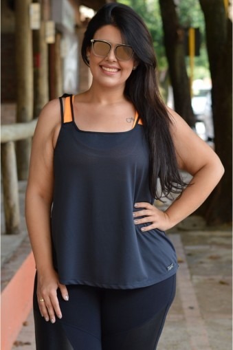 Batinha fitness básica plus size-Preto