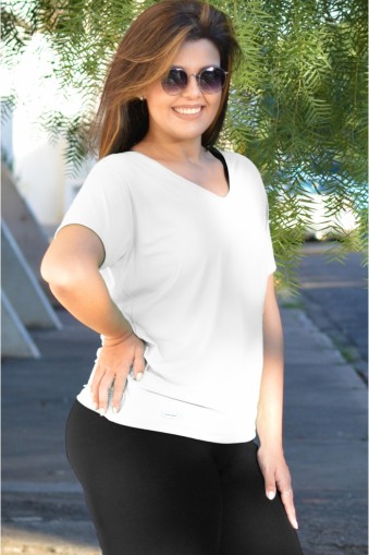 Blusa manga curta poliamida plus size-Branco