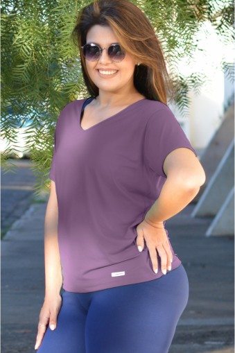 Blusa manga curta poliamida plus size-Roxo