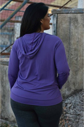 Blusa manga longa com capuz poliamida plus size-Roxo