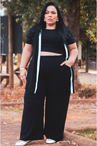 Calça pantalona plus size-Preto