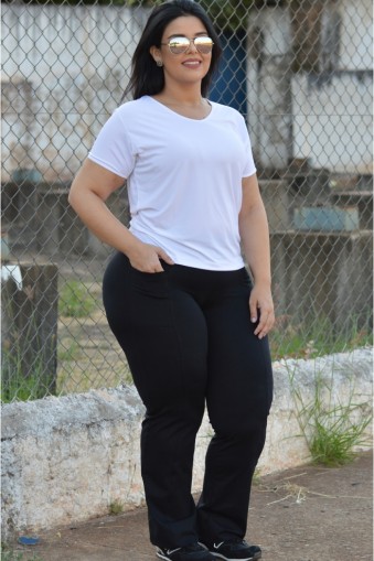 Calça Bailarina básica com bolso plus size-Preto