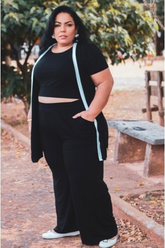 Cardigan bicolor plus size-Preto e Branco