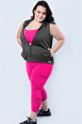 Legging fitness com zíper plus size-Pink