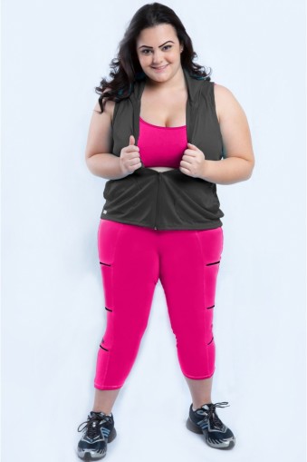 Legging fitness com zíper plus size-Pink