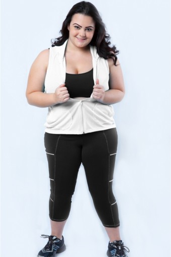 Legging fitness com zíper plus size-Preto