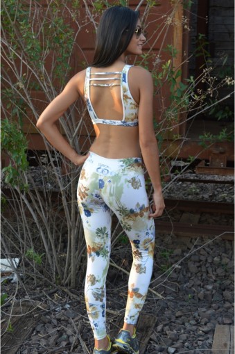 Legging fitness estampa floral-Bege