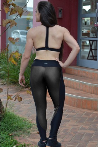 Legging longa brilho com recortes-Preto