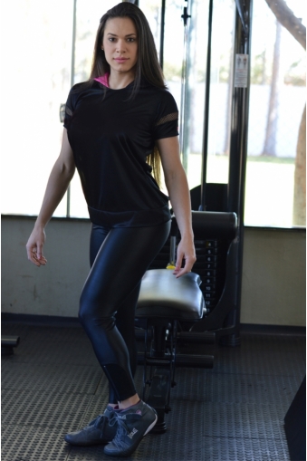 Legging longa brilho com zíper-Preto