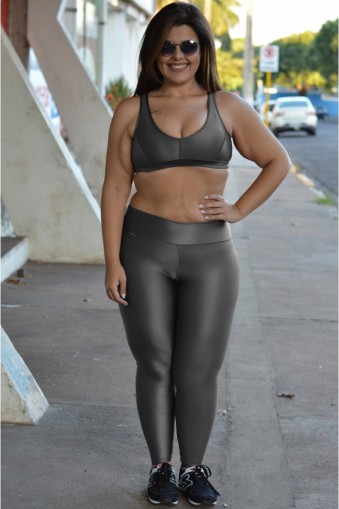 Legging longa brilho Plus size-Cinza