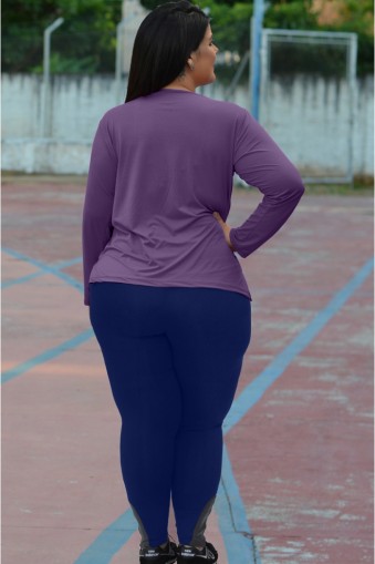 Legging longa com zíper plus size-Marinho