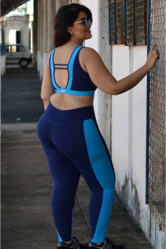 Legging plus size com recortes estampados-Marinho