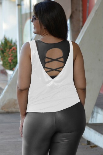 Regata fitness detalhe brilho Plus size-Branco