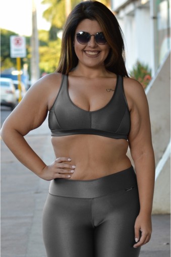 Top brilho tirinhas cruzadas Plus size-Cinza