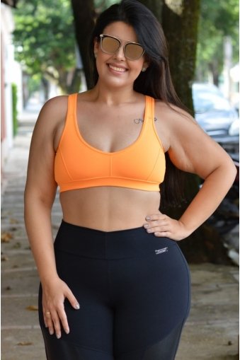 Top fitness com tirinhas plus size-Laranja flúor