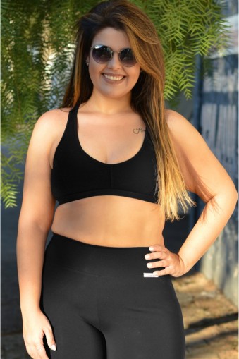 Top nadador poliamida plus size-Preto