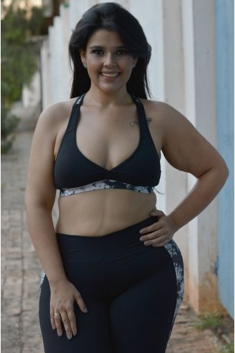 Top nadador recorte estampado com tirinhas plus size-Preto