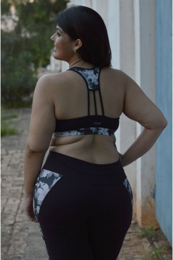 Top nadador recorte estampado com tirinhas plus size-Preto