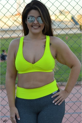 Top tiras cruzadas com bojo plus size-Amarelo Flúor