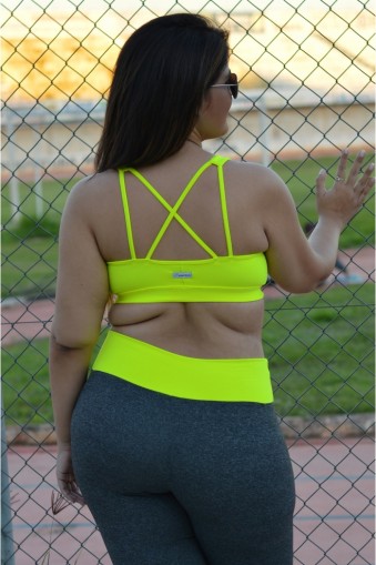 Top tiras cruzadas com bojo plus size-Amarelo Flúor