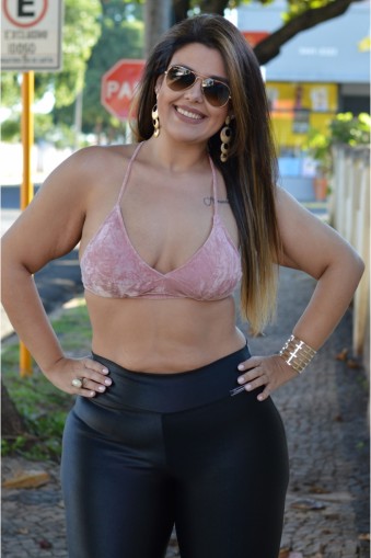 Top plus size veludo com bojo e tirinhas-Rosê