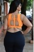 Top fitness com tirinhas plus size-Laranja flúor